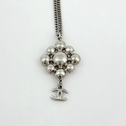 Chanel CC Logo Rhinestone Necklace Silver Plated — view 2