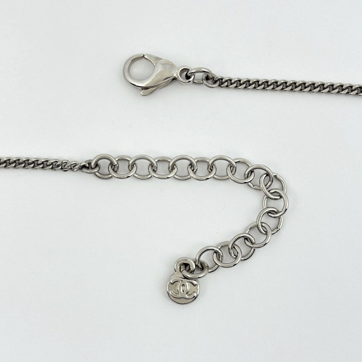 Chanel CC Logo Rhinestone Necklace Silver Plated — view 3