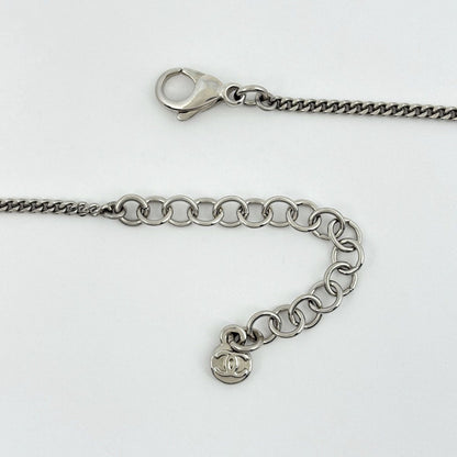 Chanel CC Logo Rhinestone Necklace Silver Plated — view 3