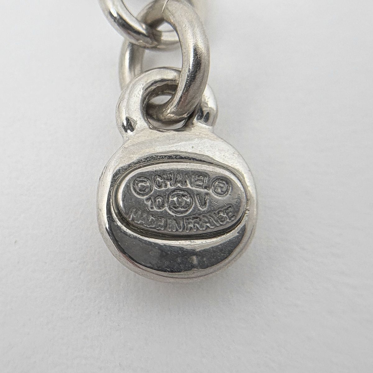 Chanel CC Logo Rhinestone Necklace Silver Plated — view 4