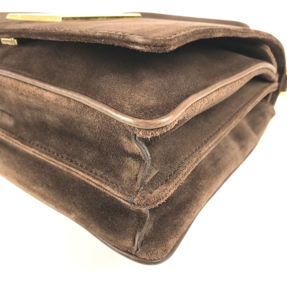 Fendi Shoulder Bag FF Logo Suede Brown — view 6