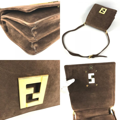 Fendi Shoulder Bag FF Logo Suede Brown — view 7