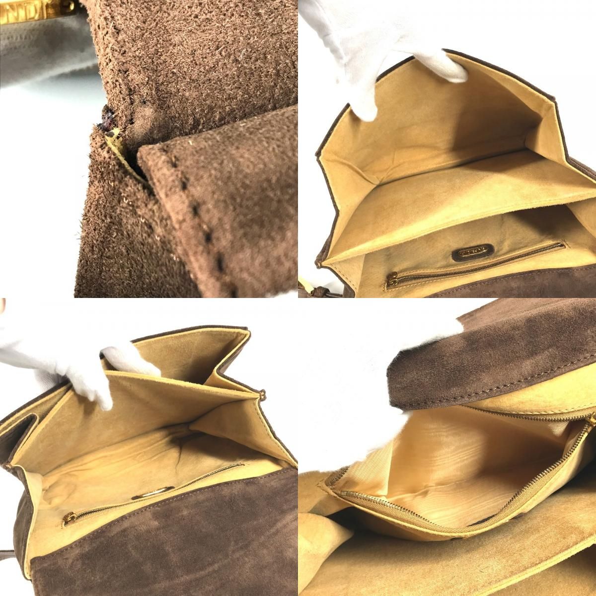 Fendi Shoulder Bag FF Logo Suede Brown — view 8