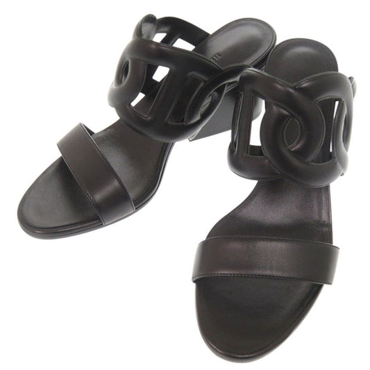 Hermes Lipari 70 Nappa Black Sandals 38.5
