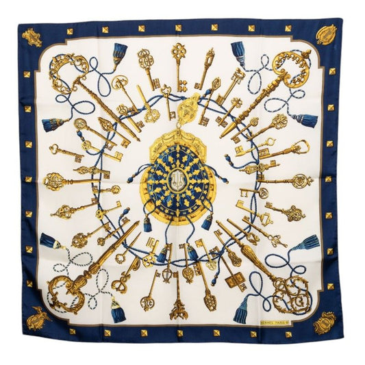 Hermes Carre 90 les Cles Key Scarf White Multicolor Silk