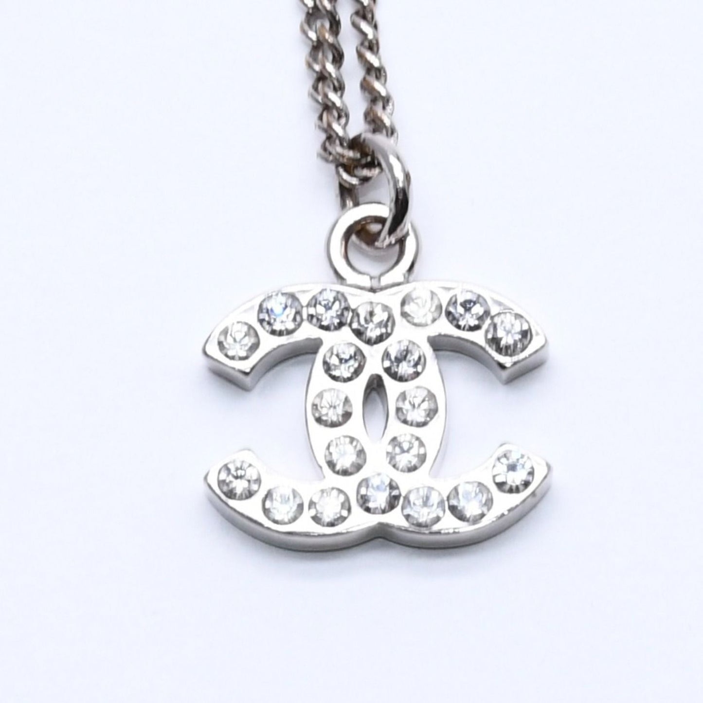 Chanel Necklace CC Logo Rhinestone Silver 11 — view 2
