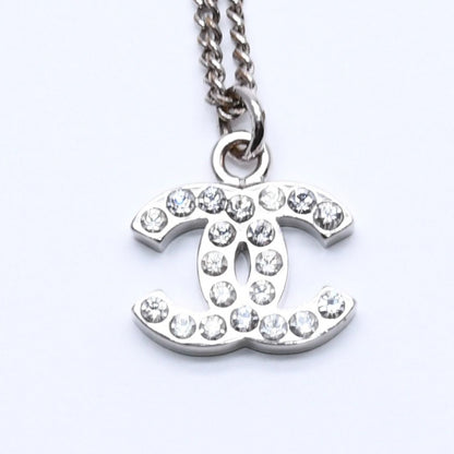 Chanel Necklace CC Logo Rhinestone Silver 11 — view 2