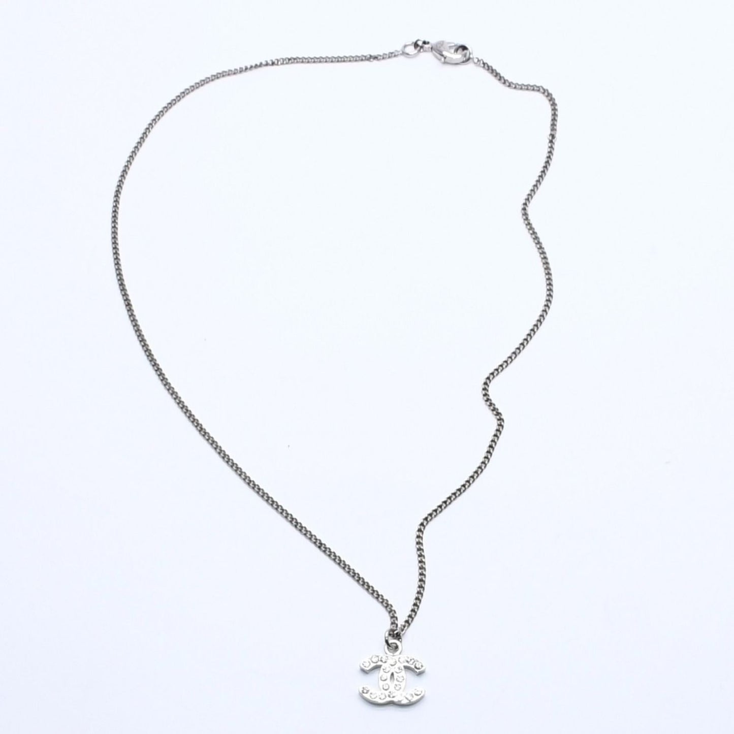 Chanel Necklace CC Logo Rhinestone Silver 11