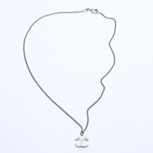 Chanel Necklace CC Logo Rhinestone Silver 11