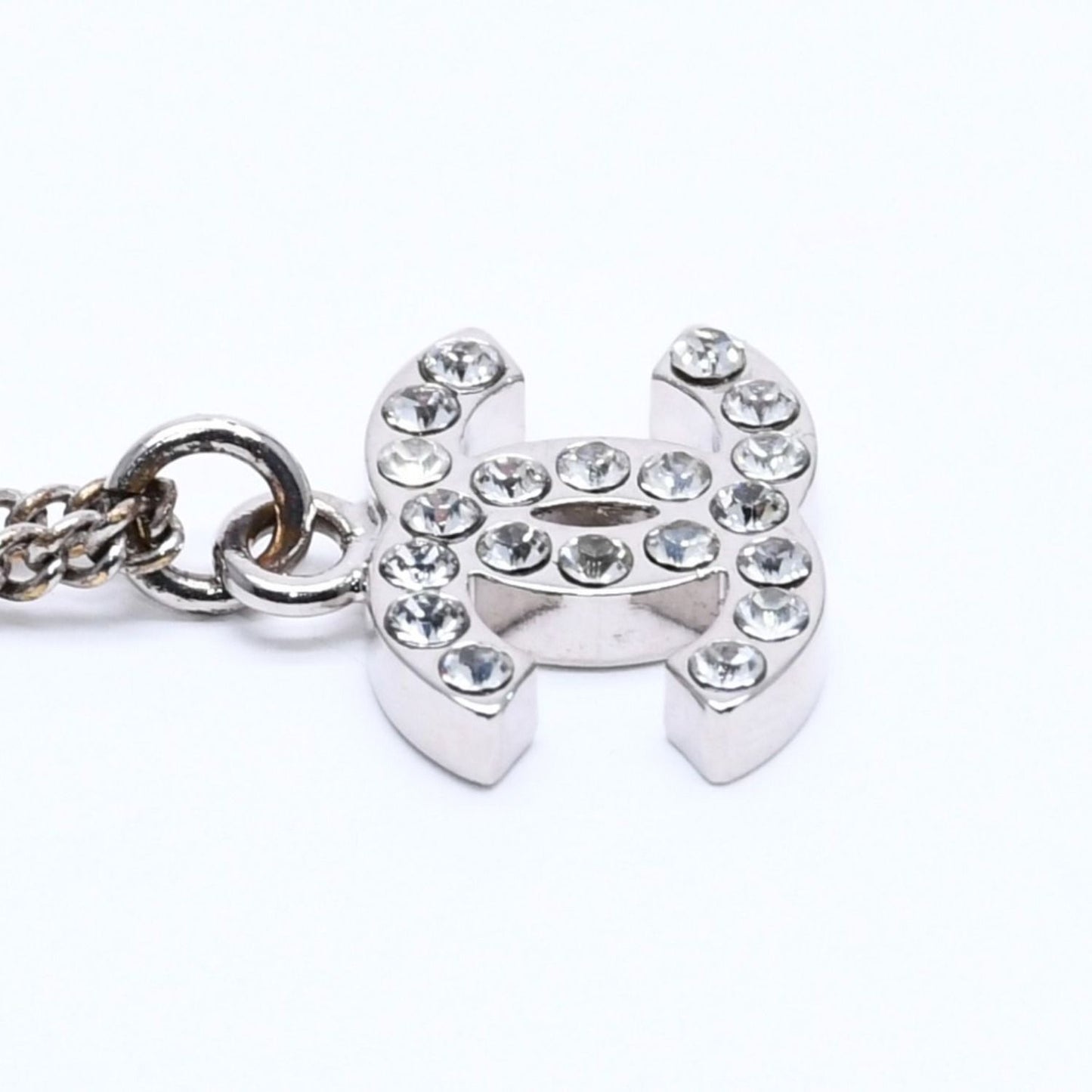 Chanel Necklace CC Logo Rhinestone Silver 11 — view 5