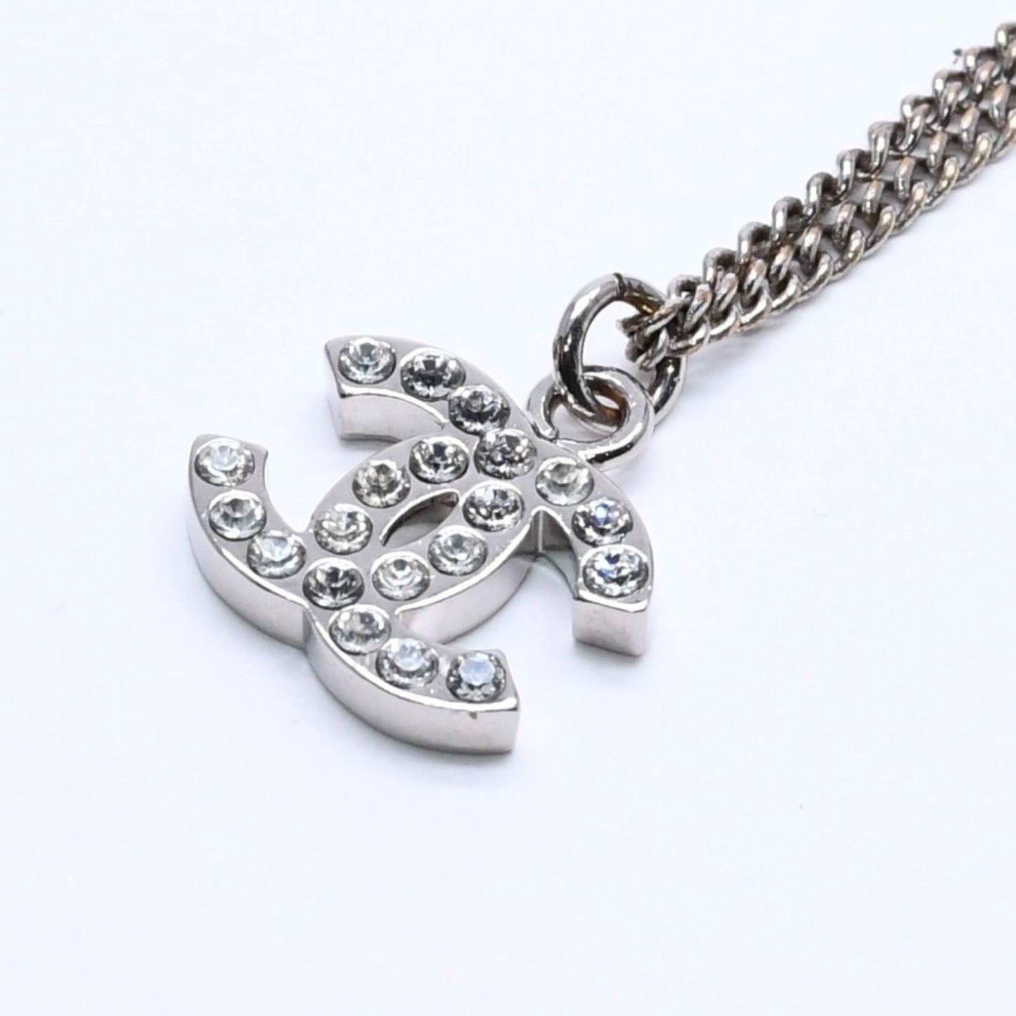 Chanel Necklace CC Logo Rhinestone Silver 11 — view 3