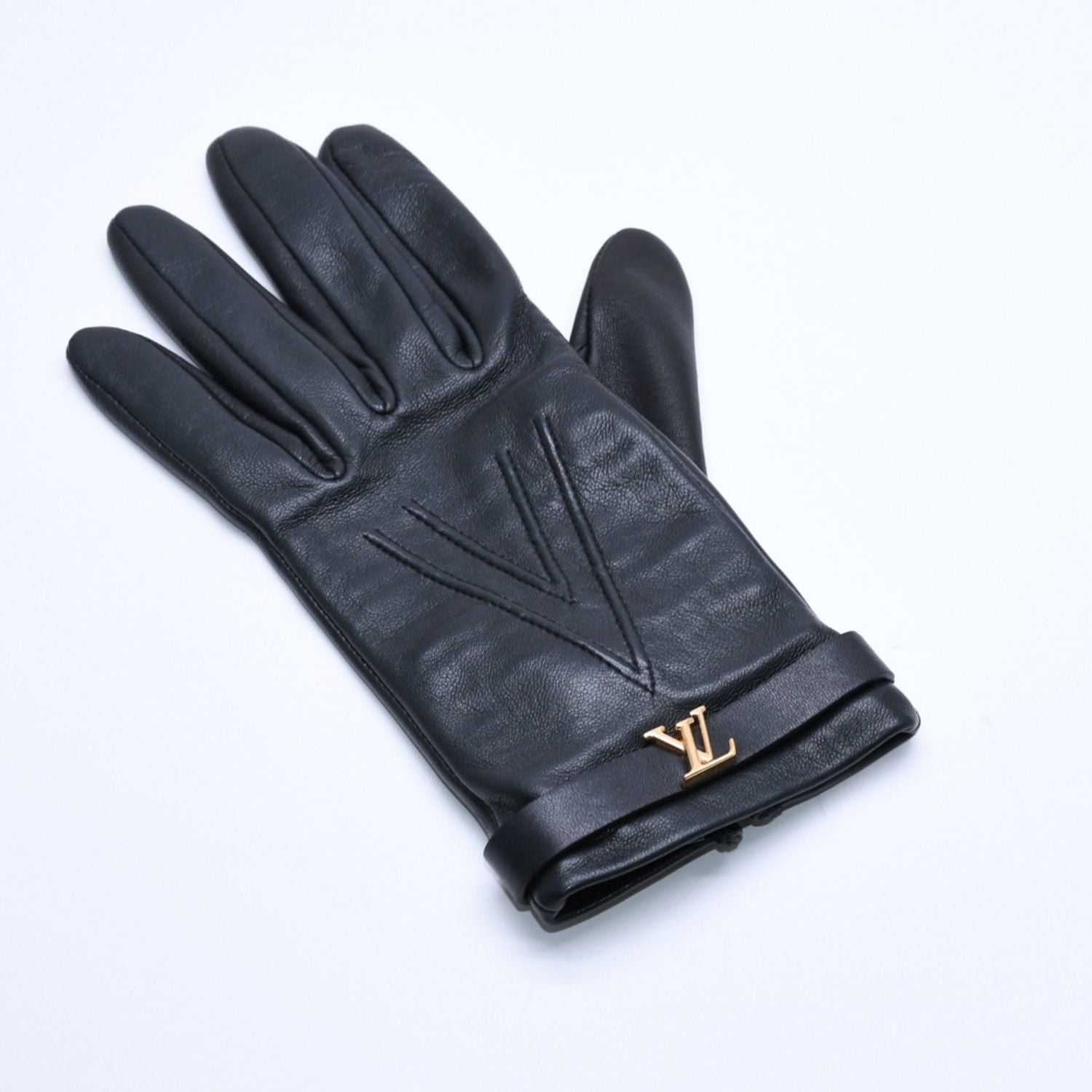 Louis Vuitton Gloves Black Lambskin Leather Gold — view 3
