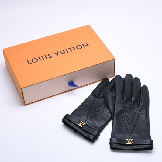 Louis Vuitton Gloves Black Lambskin Leather Gold