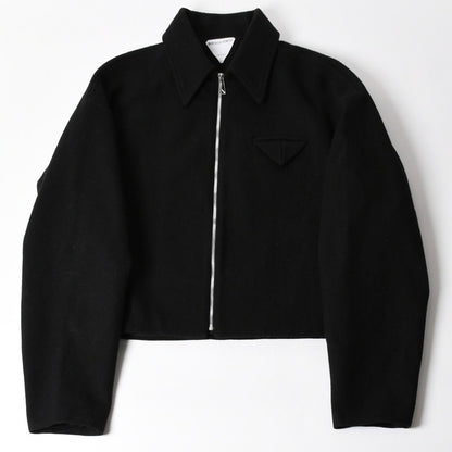 Bottega Veneta Wool Jacket Cropped Zip Up Black Silver