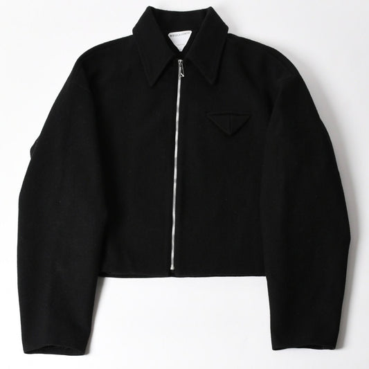 Bottega Veneta Wool Jacket Cropped Zip Up Black Silver