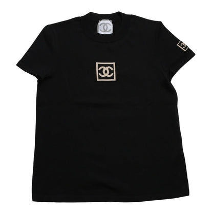 Chanel Knit Short Sleeve Top T-Shirt CC Logo Cotton Black Sweater