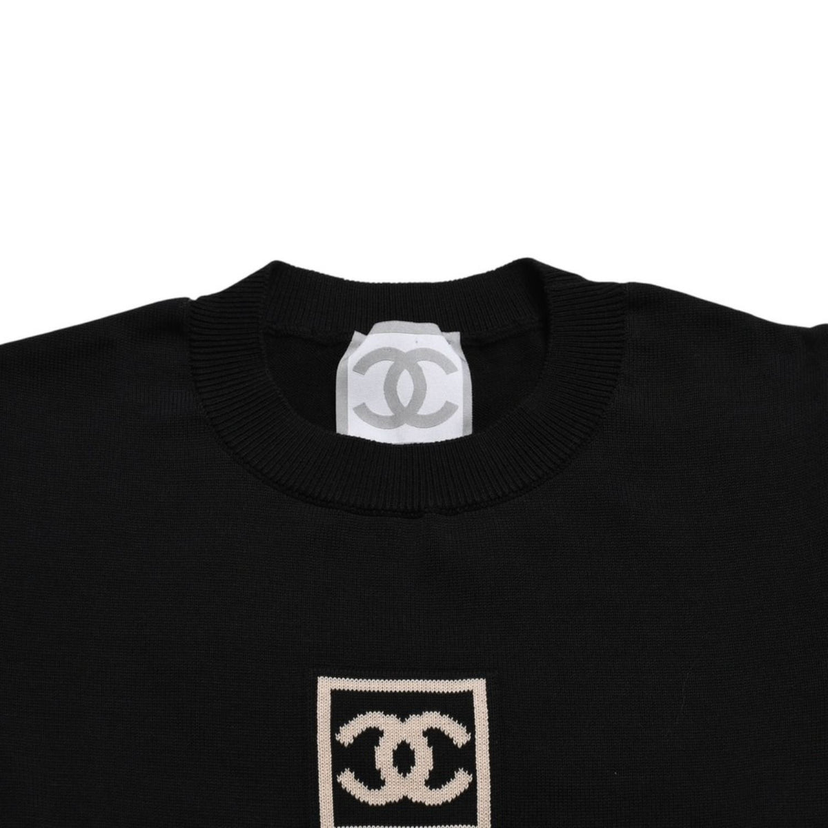 Chanel Knit Short Sleeve Top T-Shirt CC Logo Cotton Black Sweater — view 3