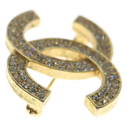 Chanel CC Logo Rhinestone Brooch Pin Badge Gold — view 4
