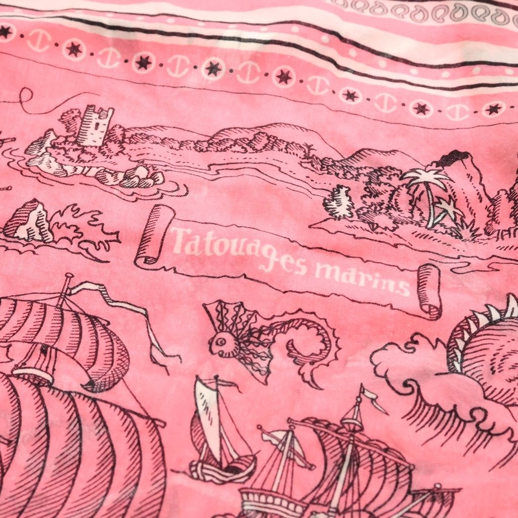 Hermes Carre Sailor Tattoo Large Silk Scarf Shawl Pink — view 5