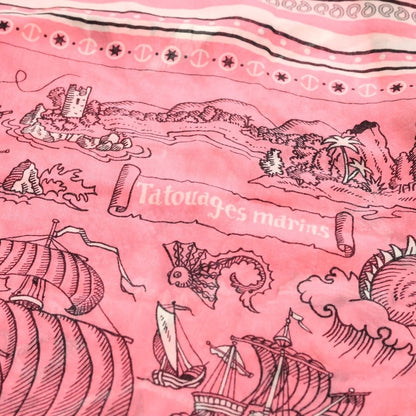 Hermes Carre Sailor Tattoo Large Silk Scarf Shawl Pink — view 5