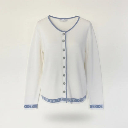 Dior Eg8 Long Sleeve Knit Cardigan CD Logo Bicolor L White