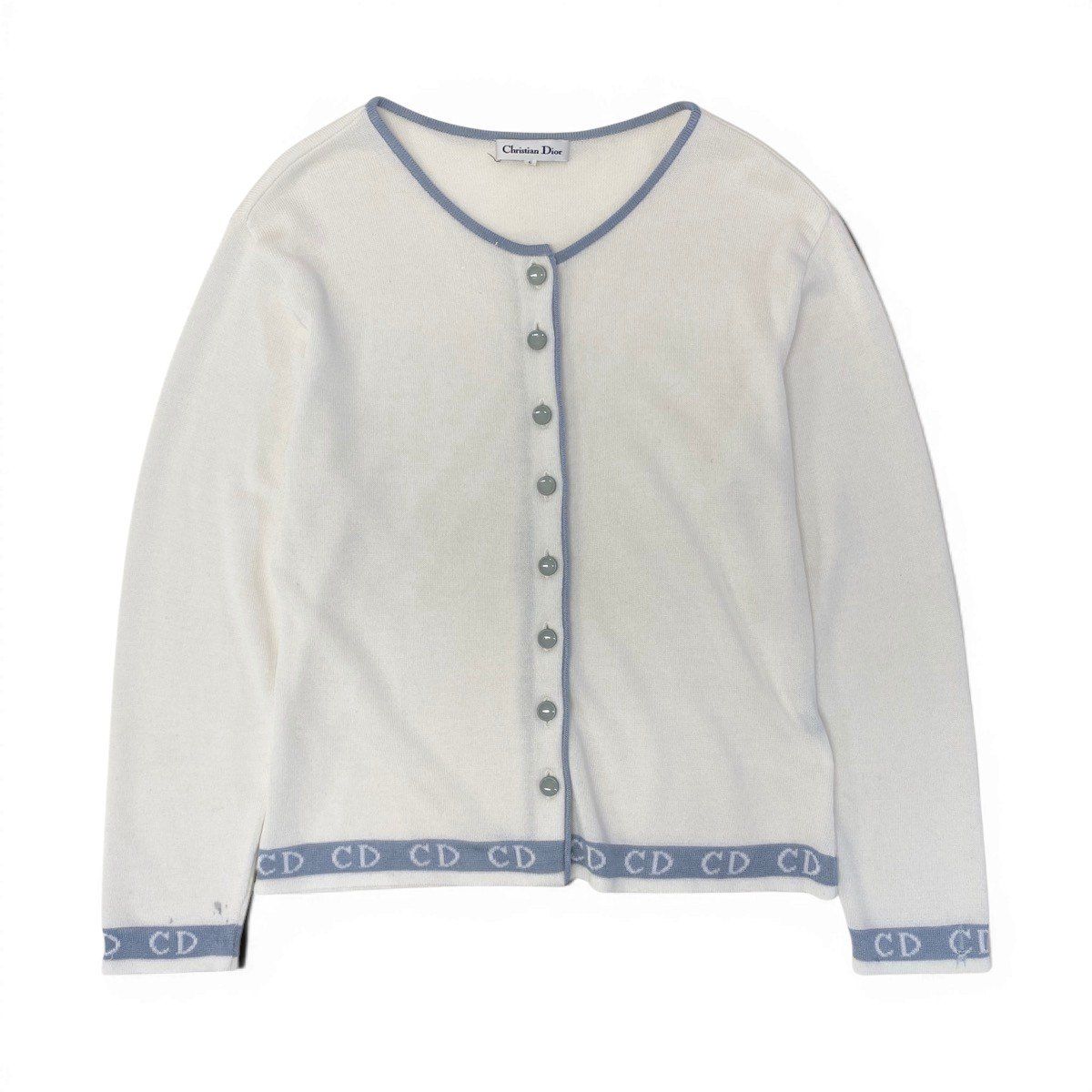 Dior Eg8 Long Sleeve Knit Cardigan CD Logo Bicolor L White — view 2