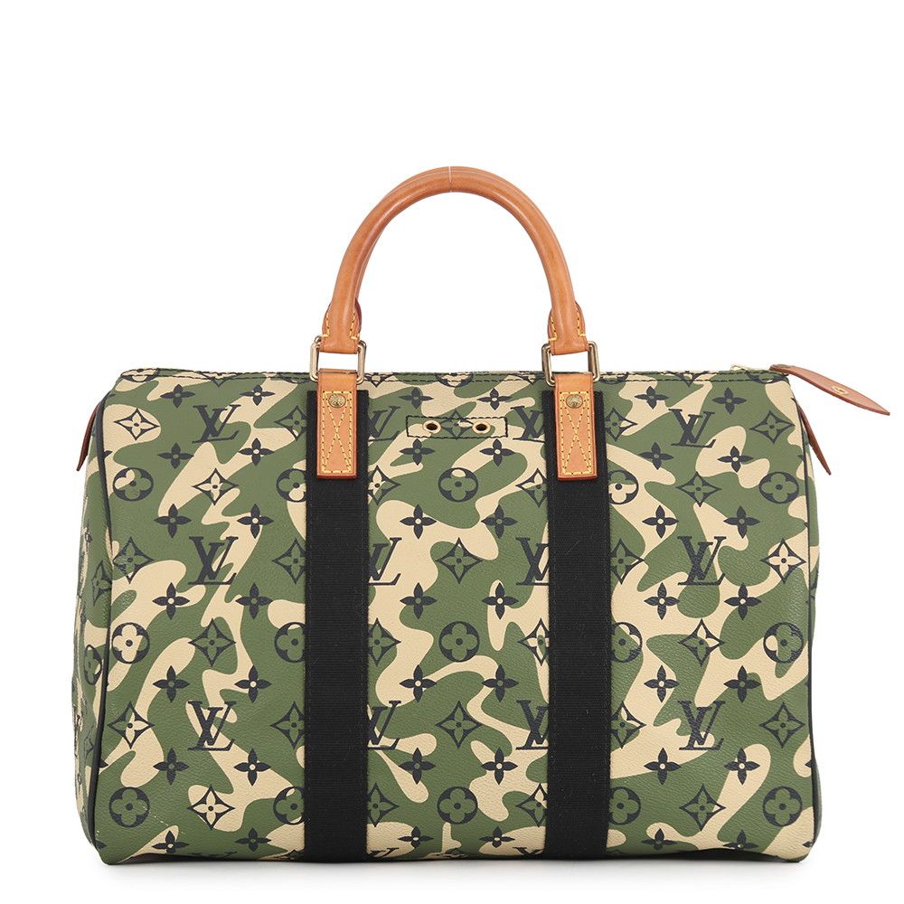 Louis Vuitton Handbag Monogram Flag Speedy 35 Camouflage Khaki Takashi Murakami