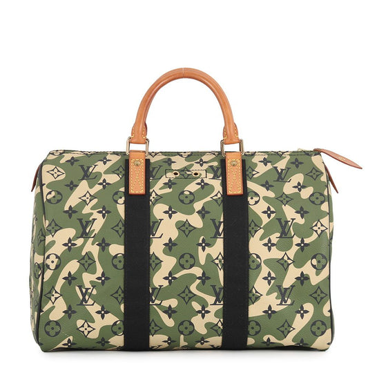 Louis Vuitton Handbag Monogram Flag Speedy 35 Camouflage Khaki Takashi Murakami