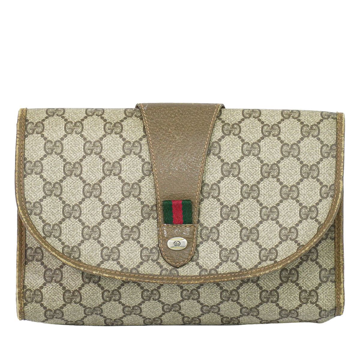 Gucci Vintage Sherry Line GG Supreme Clutch Beige