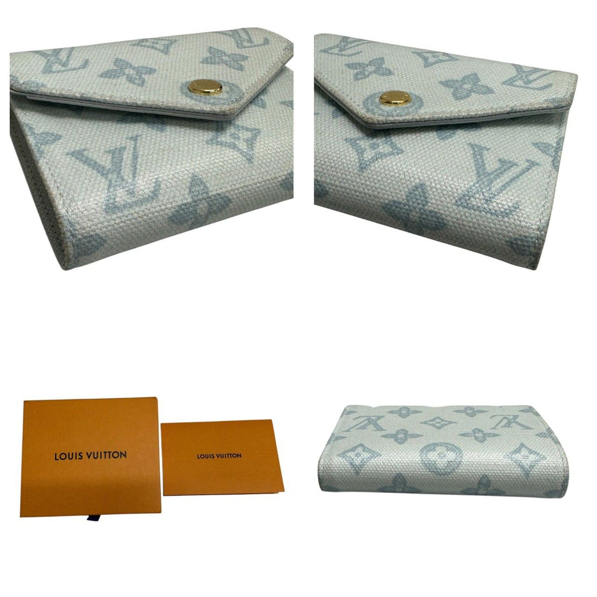 Louis Vuitton Monogram Blue Gold Canvas Leather Trifold Wallet — view 6