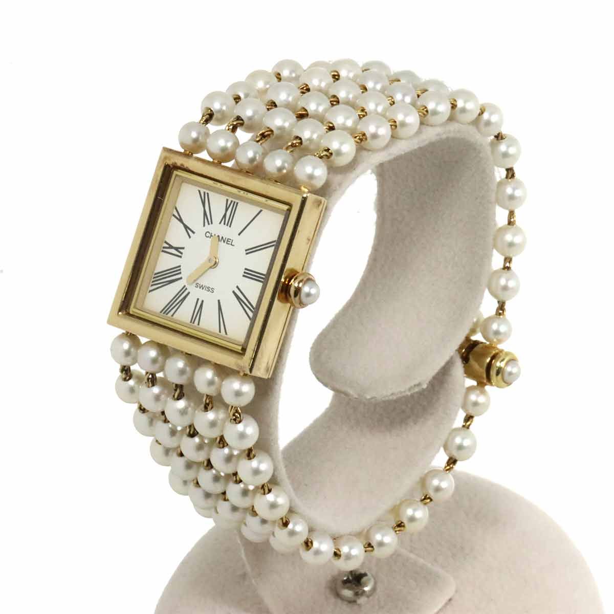 Chanel Mademoiselle Pearl Bracelet M Watch White 18K Yellow Gold Quartz — view 3