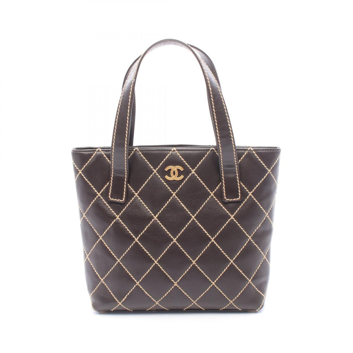 Chanel Tote Bag Wild Stitch Dark Brown Leather