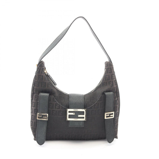 Fendi Shoulder Bag Zucchino Dark Brown Canvas Leather