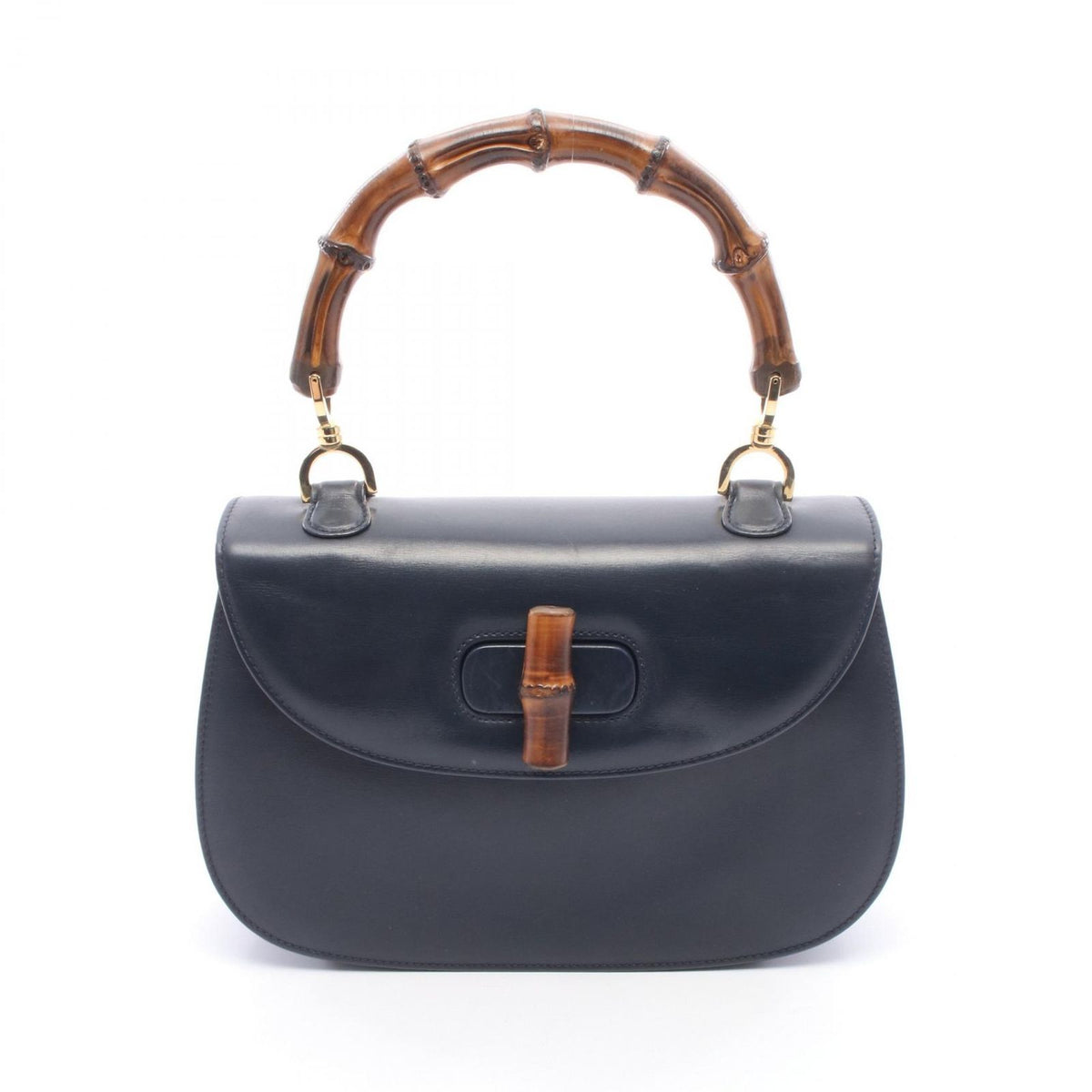Gucci Handbag Bamboo Navy Leather 2-Way