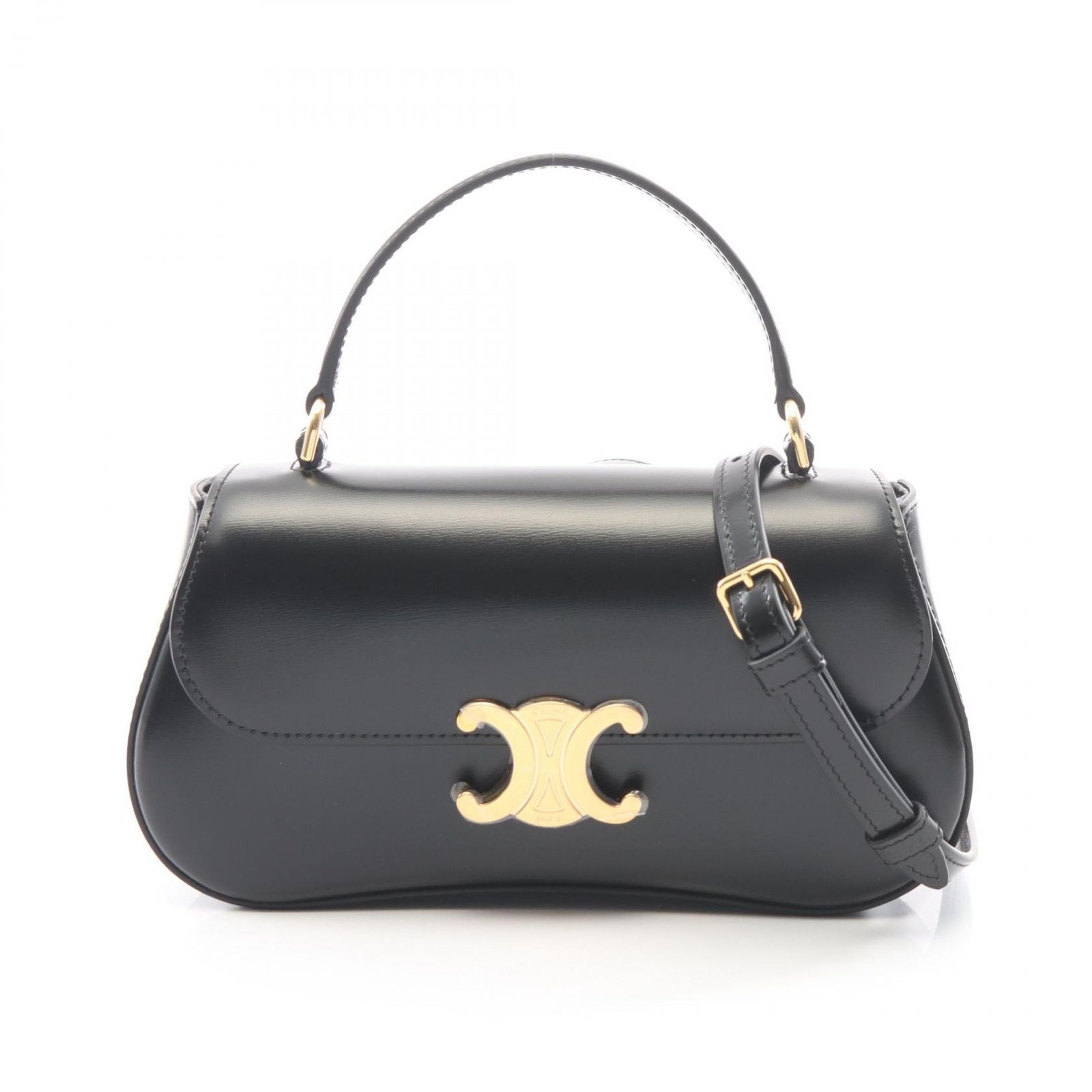 Celine Handbag Teen Lola 2-Way Black Leather Triomphe