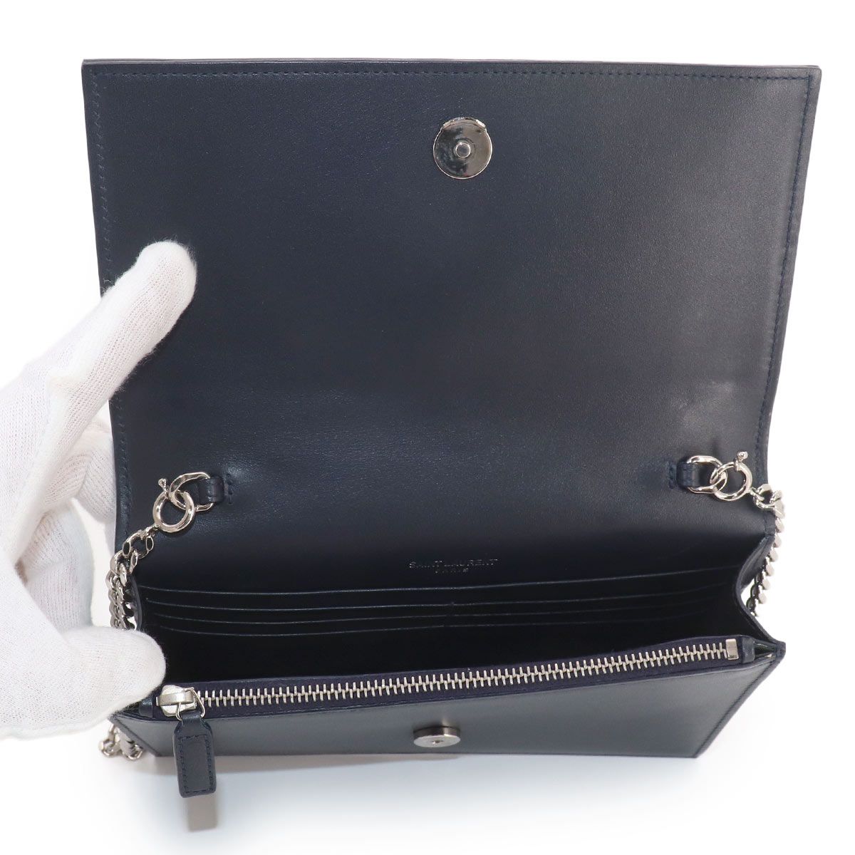Saint Laurent Kate Chain Wallet Bifold Leather Navy Shoulder Bag — view 6