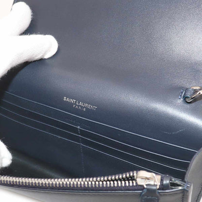 Saint Laurent Kate Chain Wallet Bifold Leather Navy Shoulder Bag — view 8
