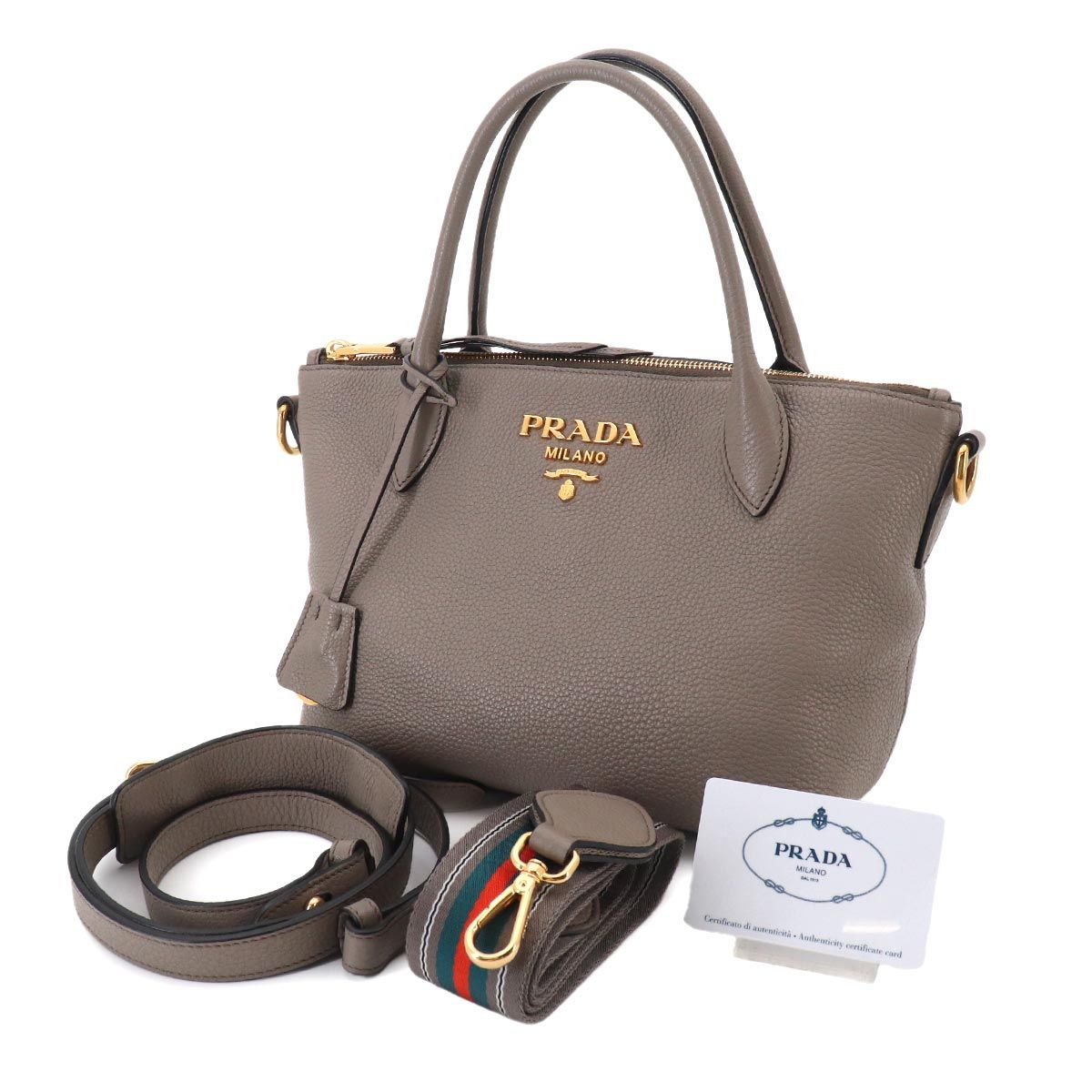 Prada 2-Way Leather Gray Gold Shoulder Bag — view 2