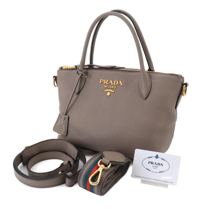 Prada 2-Way Leather Gray Gold Shoulder Bag — view 2