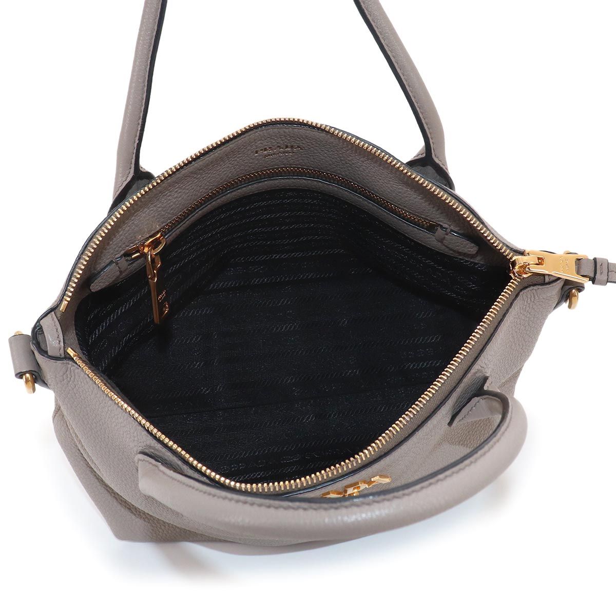 Prada 2-Way Leather Gray Gold Shoulder Bag — view 7