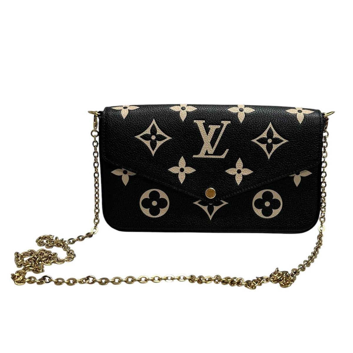 Louis Vuitton Monogram Empreinte Felicie Black Beige Gold Leather Shoulder Bag