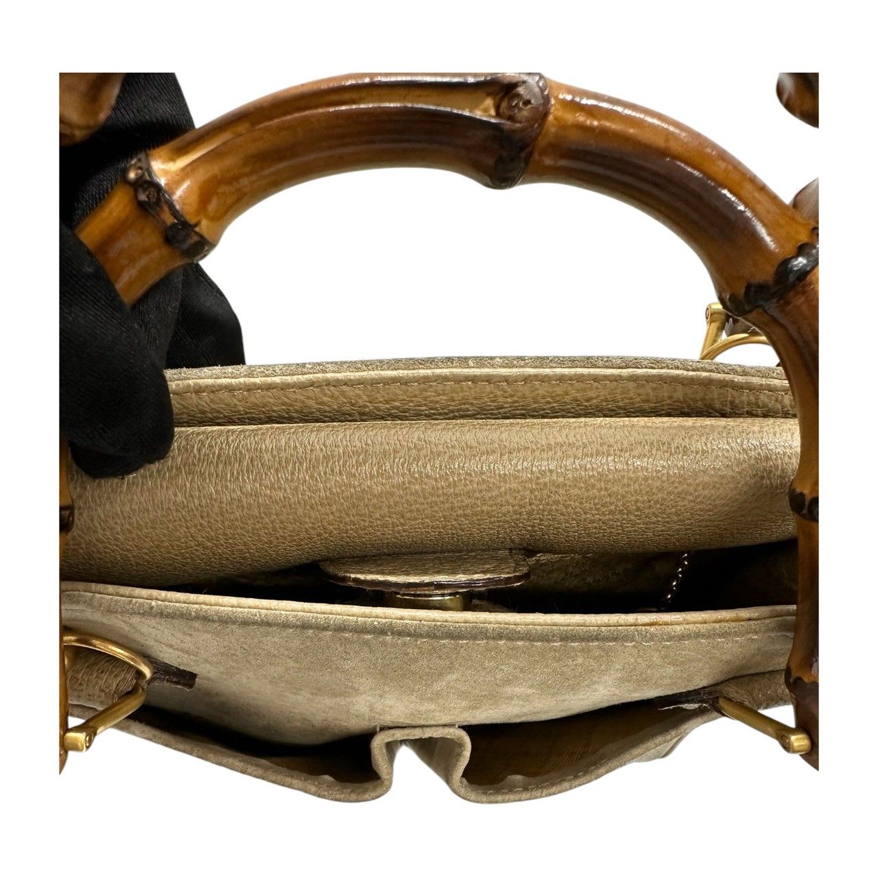 Gucci Vintage Bamboo Beige Gold Leather Shoulder Bag — view 5