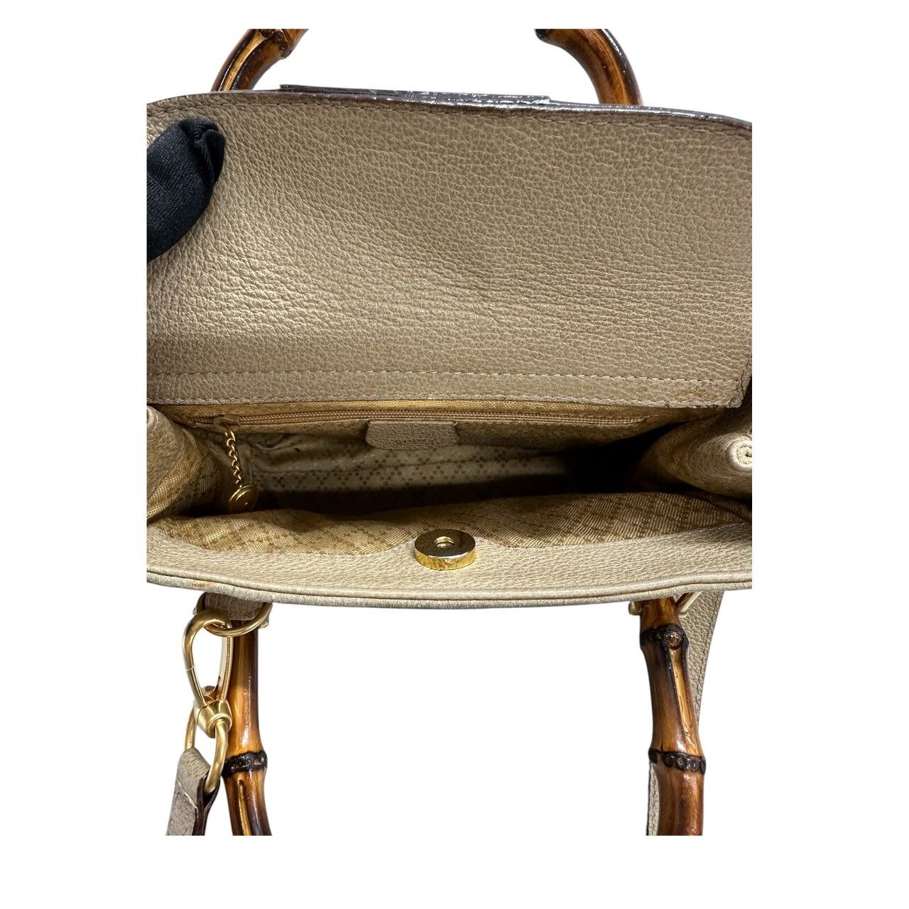 Gucci Vintage Bamboo Beige Gold Leather Shoulder Bag — view 7
