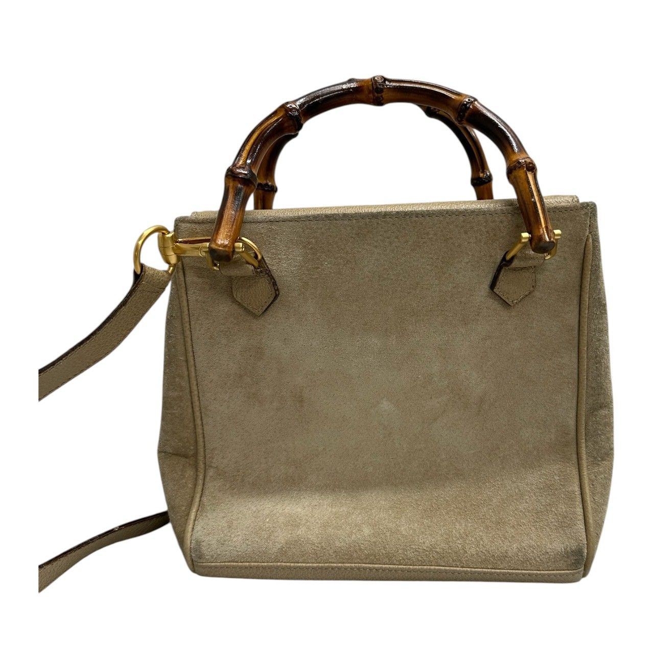 Gucci Vintage Bamboo Beige Gold Leather Shoulder Bag — view 2