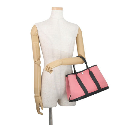 Hermes Tote Bag Garden Party TPM Rose Azare Vert Fonce Silver Toile Officier — view 4