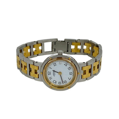 Hermes Clipper Stainless Steel Quartz Watch Wristwatch Silver Gold — view 7