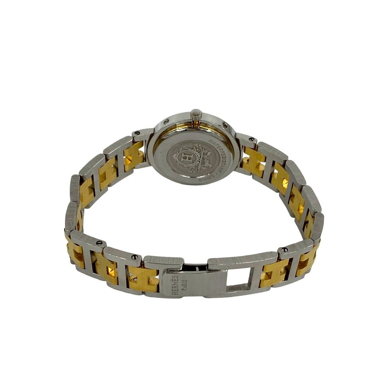 Hermes Clipper Stainless Steel Quartz Watch Wristwatch Silver Gold — view 8