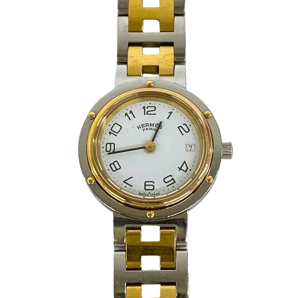Hermes Clipper Stainless Steel Quartz Watch Wristwatch Silver Gold — view 4