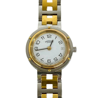 Hermes Clipper Stainless Steel Quartz Watch Wristwatch Silver Gold — view 4