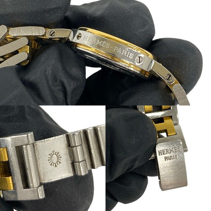 Hermes Clipper Stainless Steel Quartz Watch Wristwatch Silver Gold — view 3